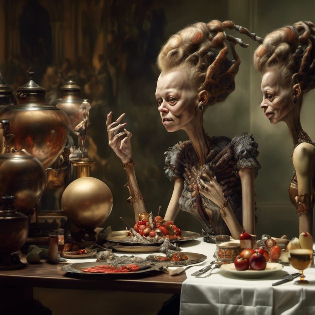 Old Master Paintings: Alien Night Party in Hyperrealism