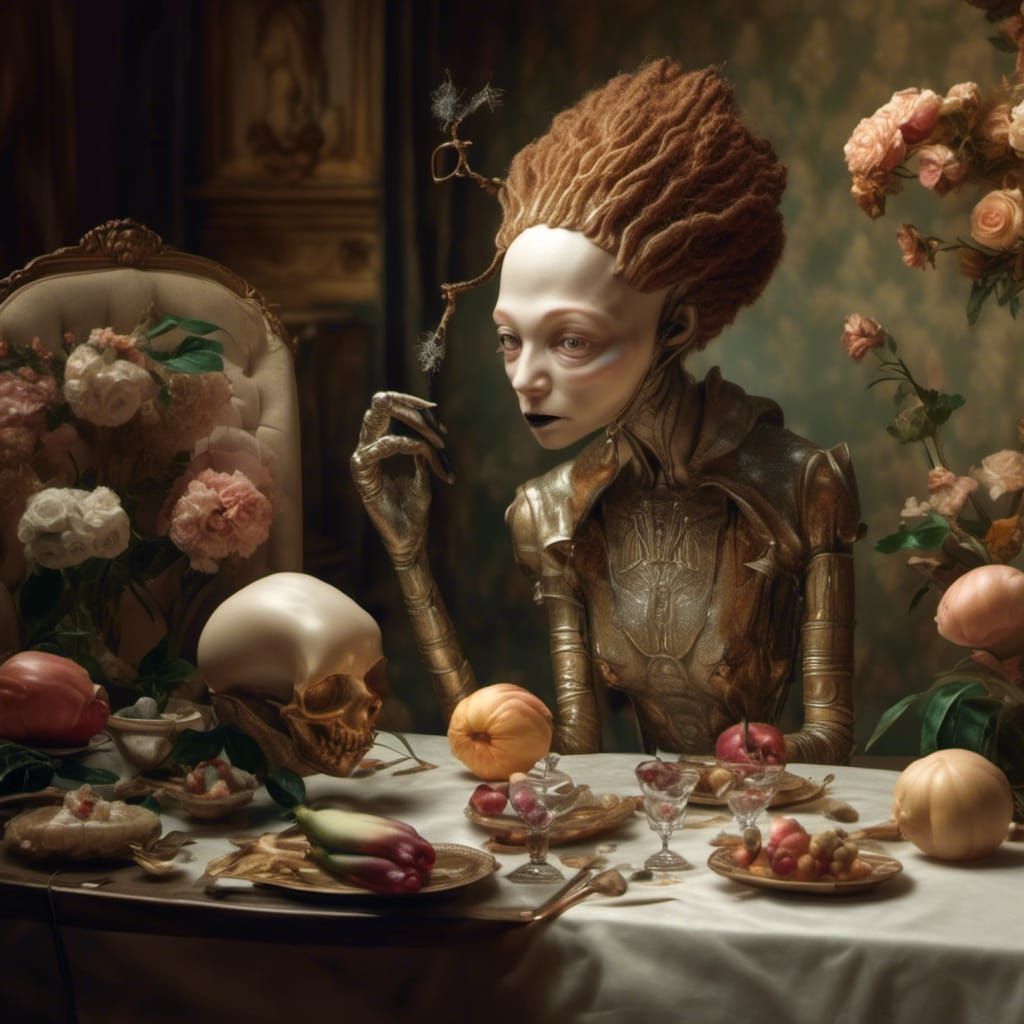 Old Masters' Party: Hyperrealistic Alien Museum Scene