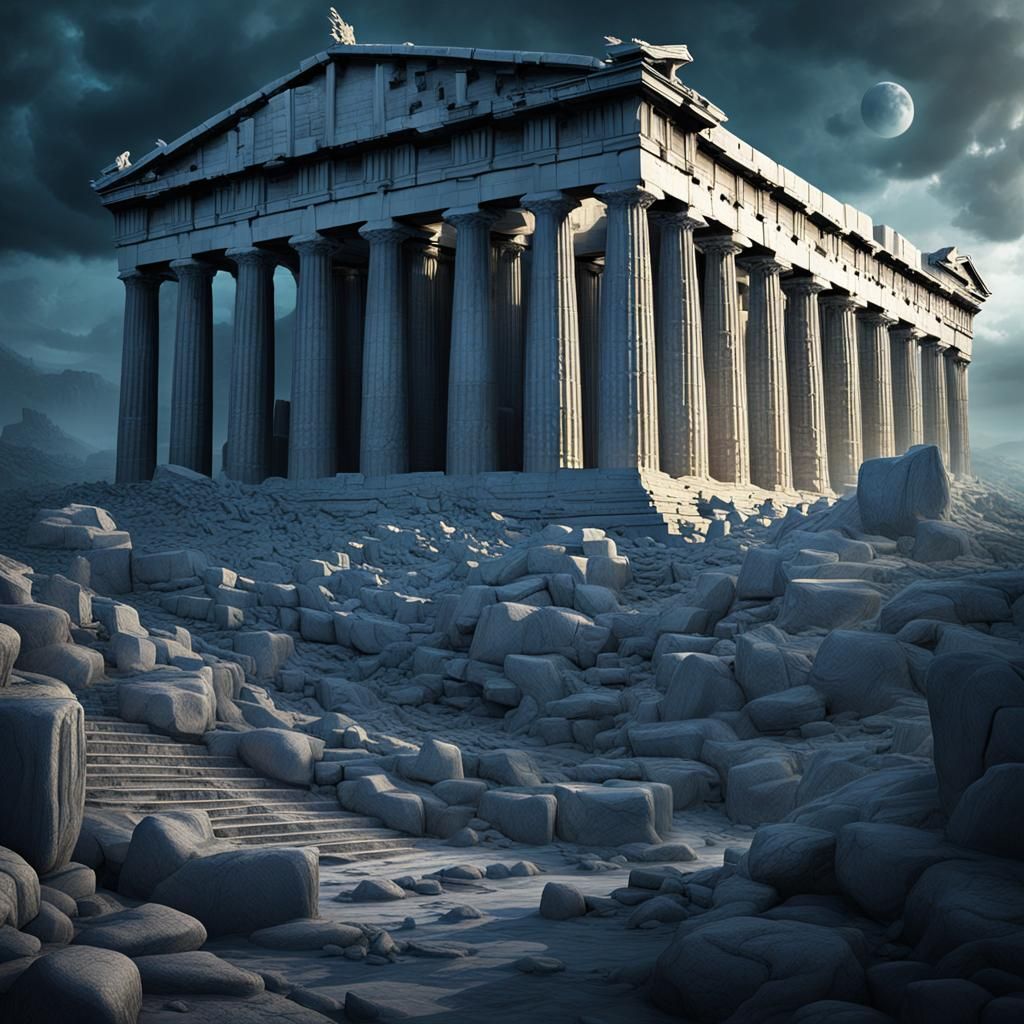 Surreal Parthenon in Distorted Reality: Detailed Matte Paint...