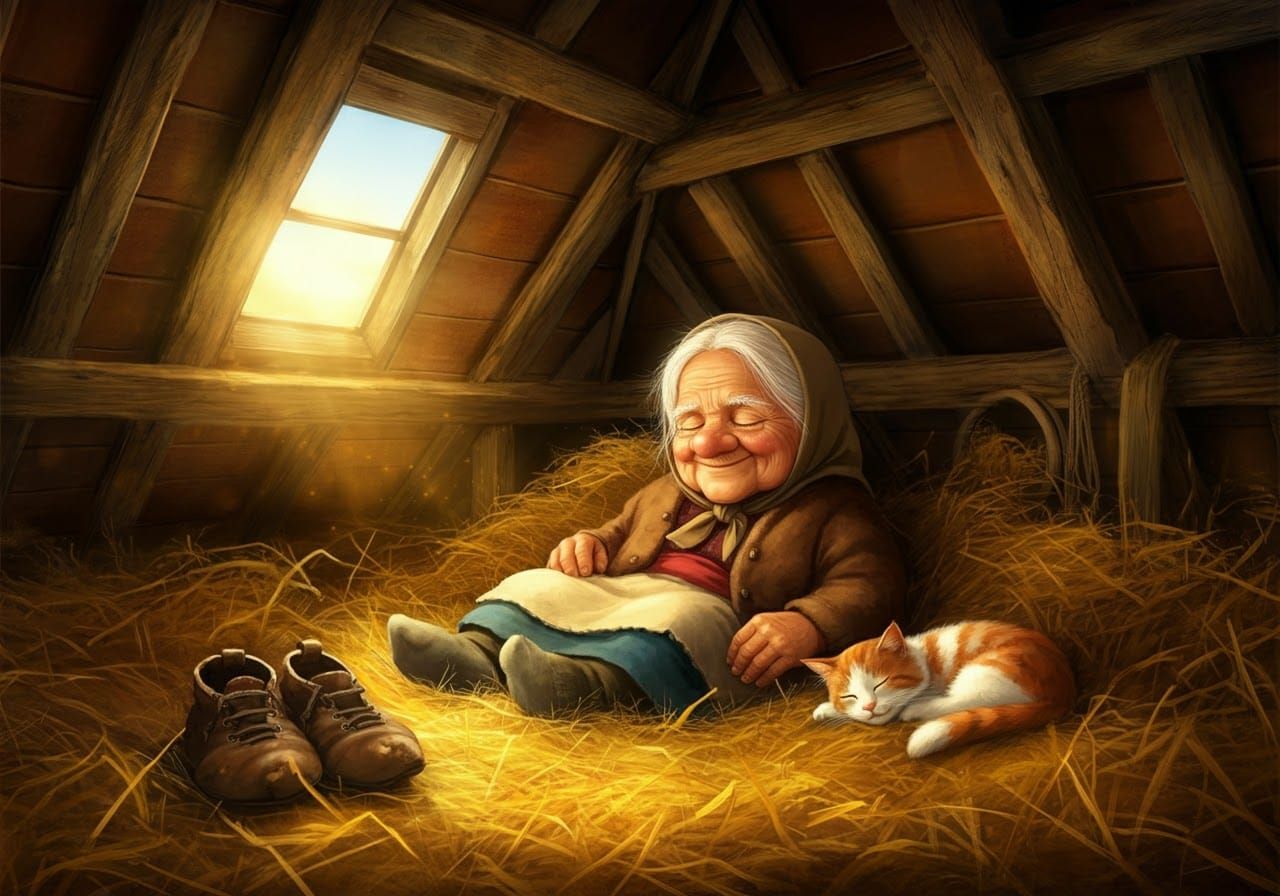 Dwarf Grandmother's Peaceful Nap in Attic