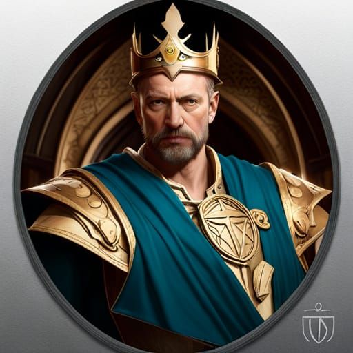 King Arthur, King's Hall, head and shoulders portrait, 8k resolution concept art portrait by Greg Rutkowski, Artgerm, WL...