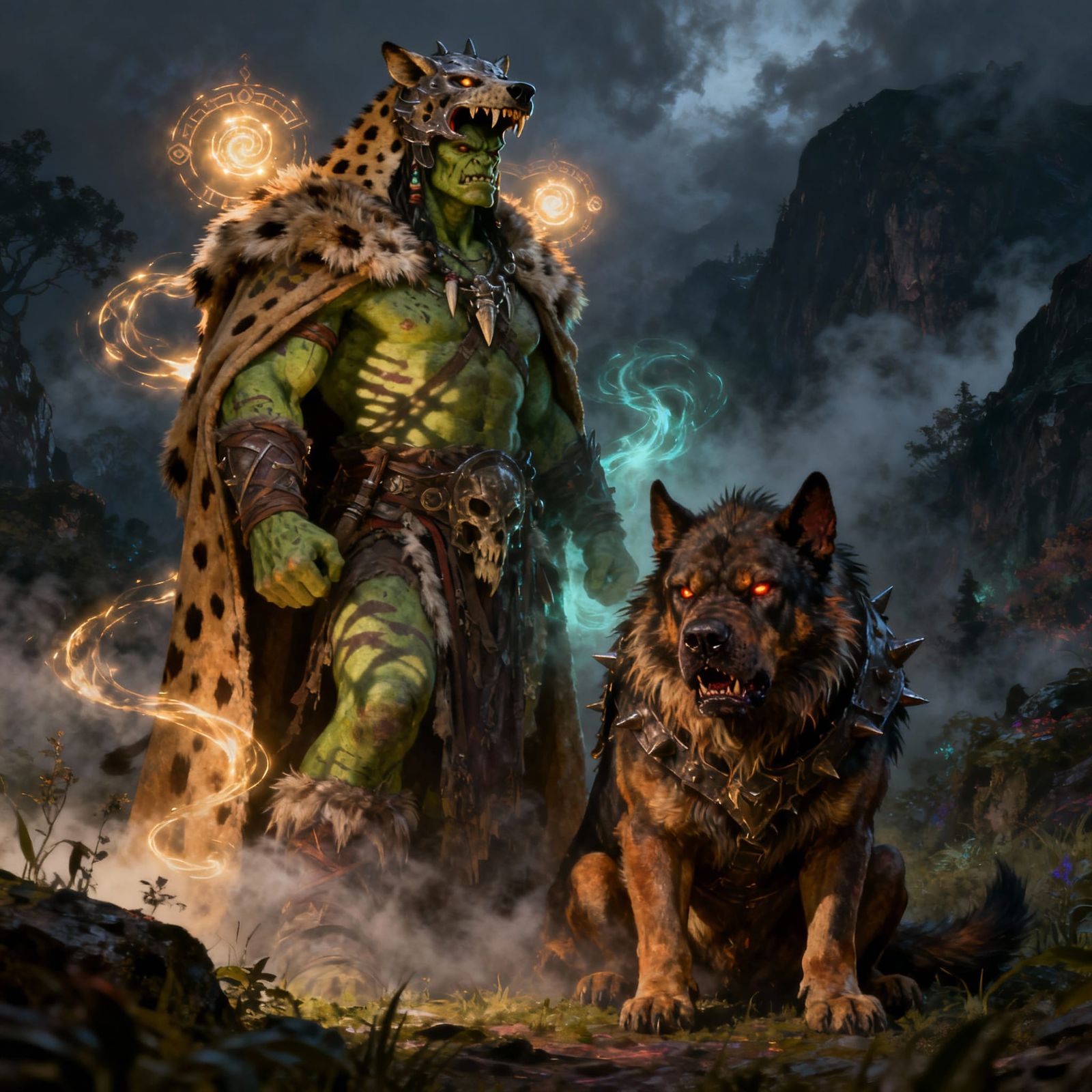 Orc Shaman with Hyena Helm in Ethereal Fantasy Style
