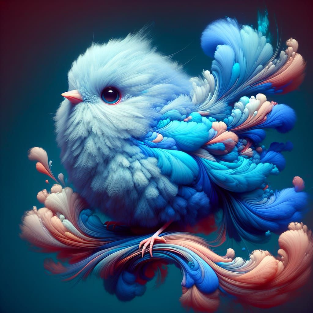 Cute Blue Bird Matte Painting in Fantasy Style