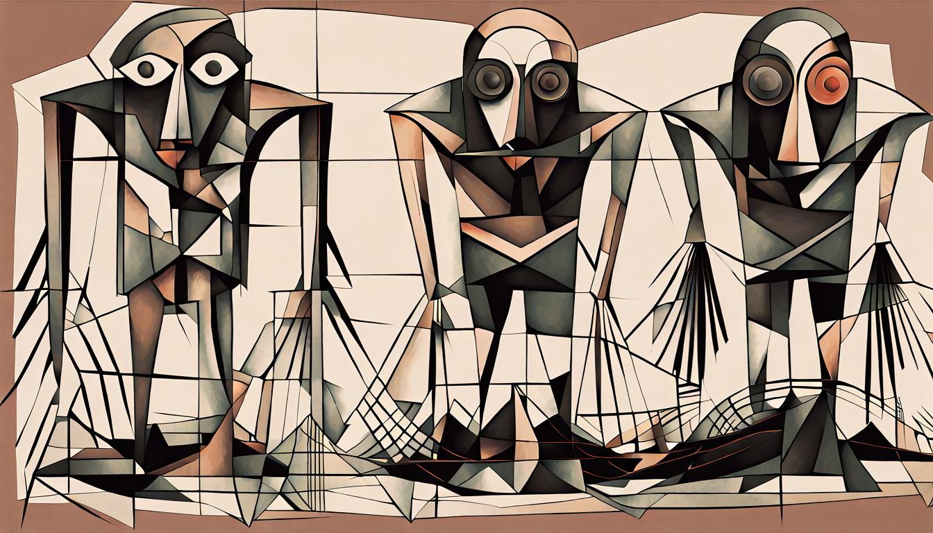 Creepy Cubist Painting in Geometric Fauvism Style