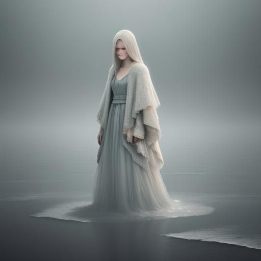 Ethereal Figure in Misty Landscape: Digital Art