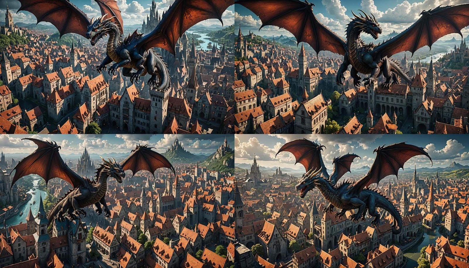 Dragon over Midievale city