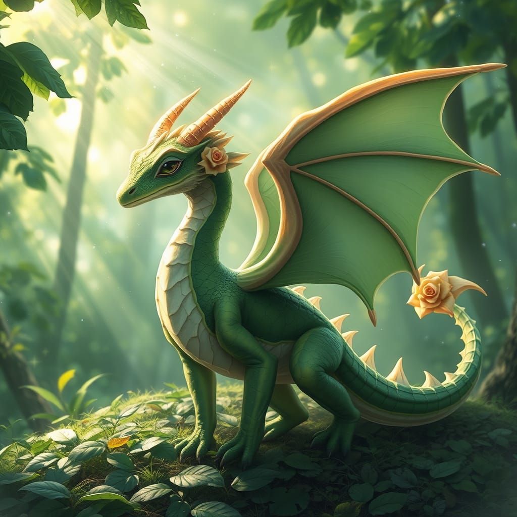 Realistic Leaf Dragon in Vibrant Forest Landscape