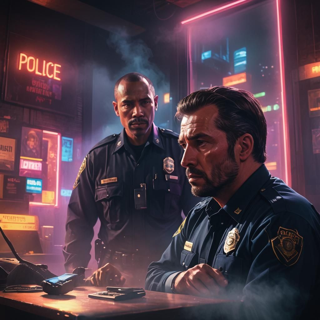 Intense Interrogation in a Cyberpunk Cityscape