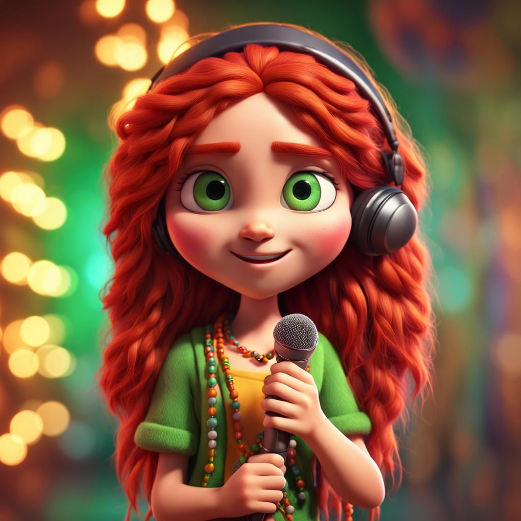 Hippie Girl with Microphone: 3D Digital Art