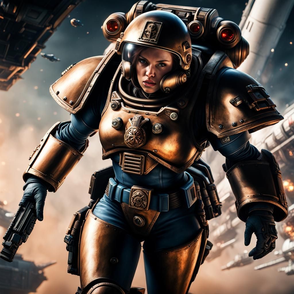 Female Space Marine Piloting Spaceship in HDR