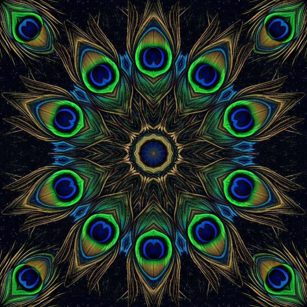 Psychedelic Peacock Feather Mandala in Cosmic Style