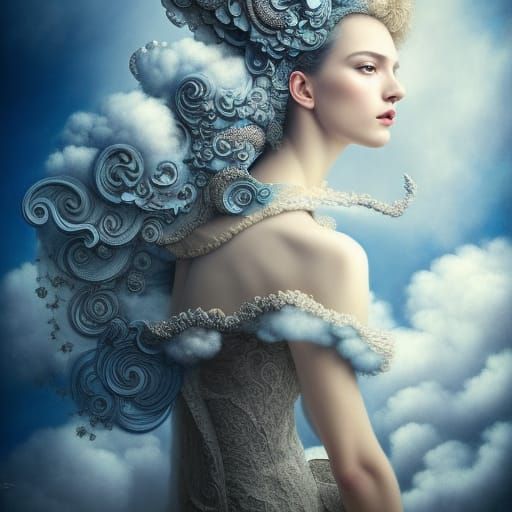 Cloud Fashion Portrait in Rococo Fantasy Style