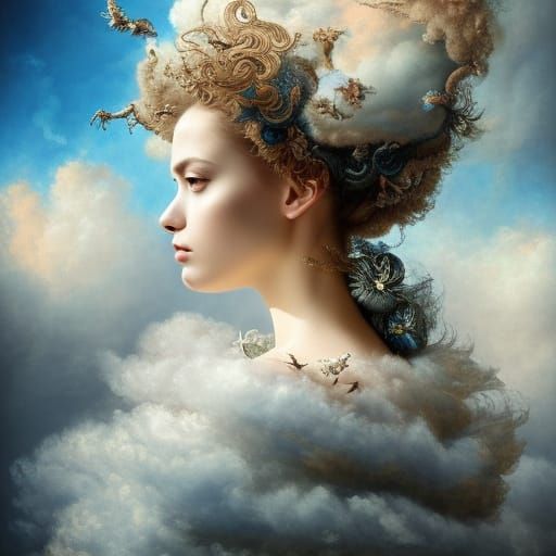 Cloud Fashion Portrait in Rococo Fantasy Style