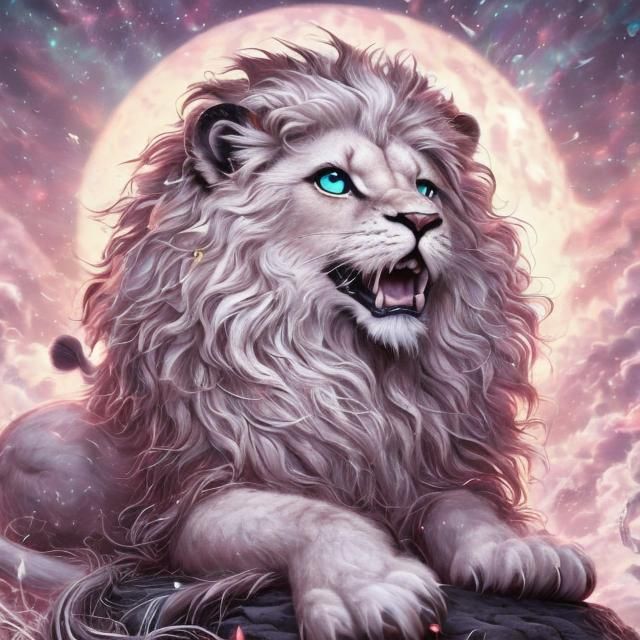 Mythical Lion Roaring in Vaporwave Fantasy