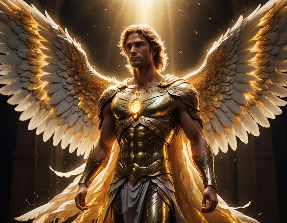 Majestic Angel Ascends in Radiant Light