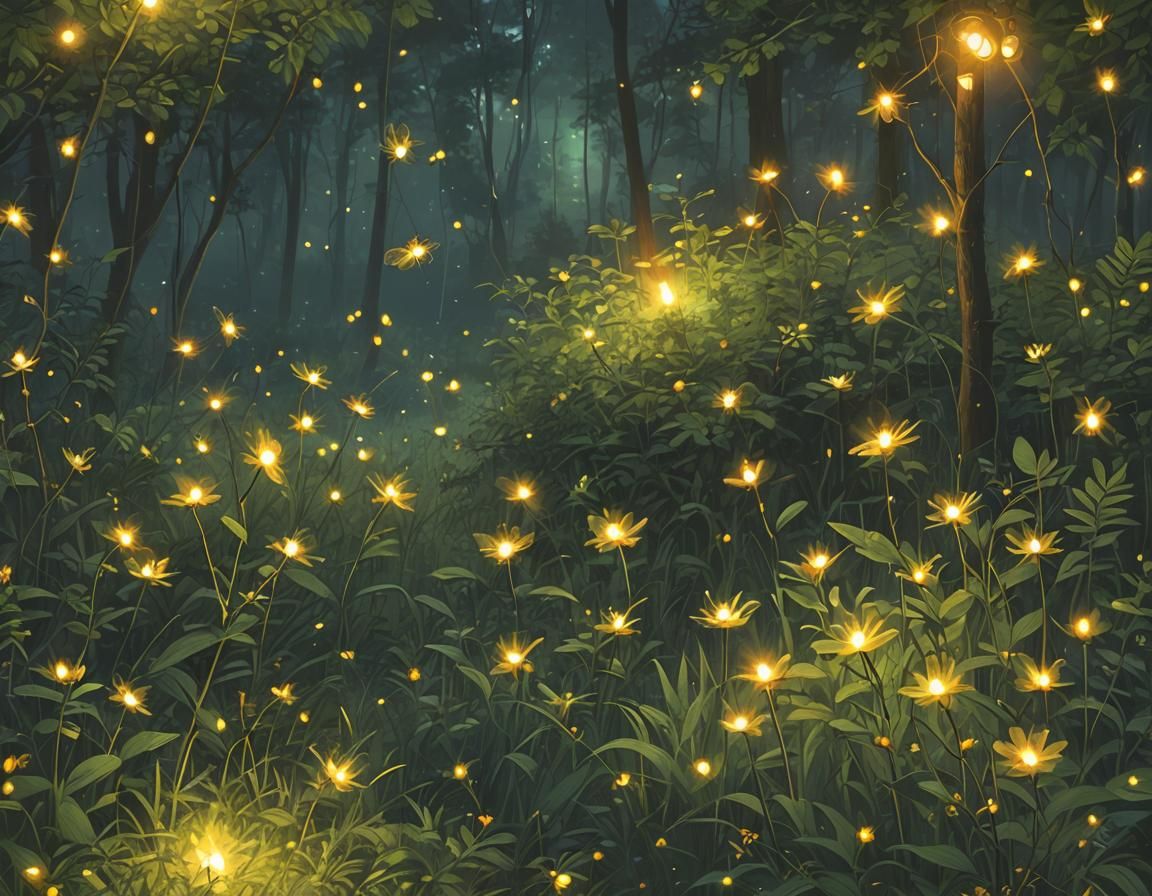 Fireflies Illuminate a Romantic Wilderness Campfire