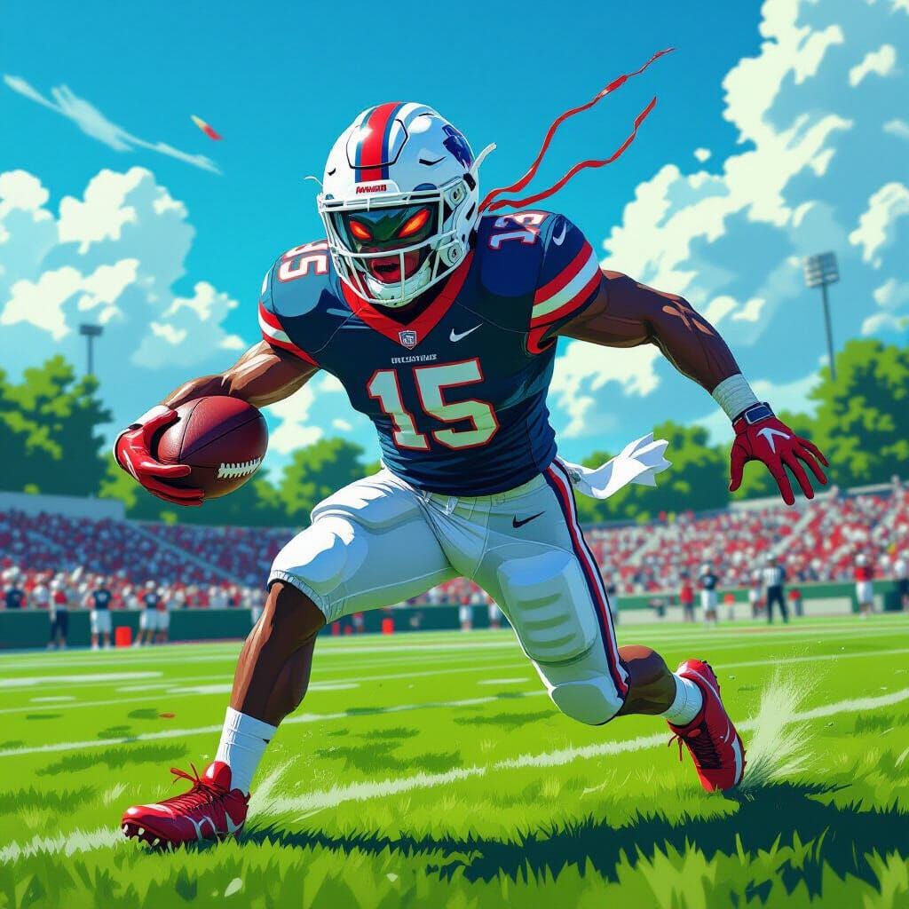 Alien Demon Plays Football in Neon Cyberpunk Style