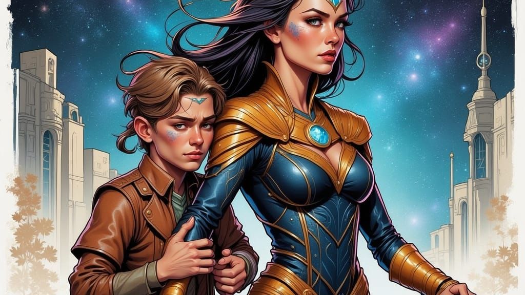 Infinite Woman Comforts Youth in War-Torn City