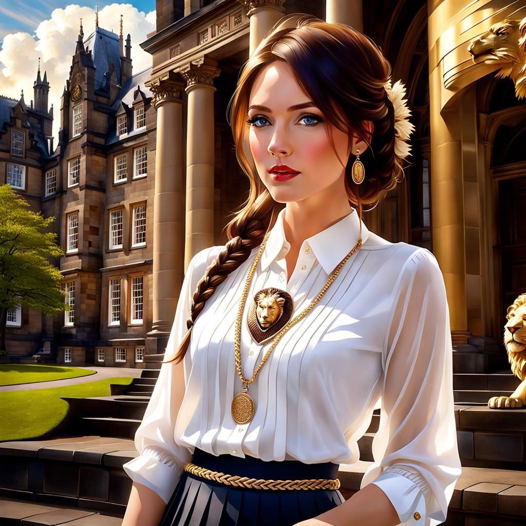 Beautiful Preppy College Student with Braided Hair at Scottish Elite University