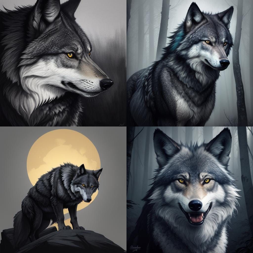 Hyperdetailed Charcoal Drawing of a Wolf