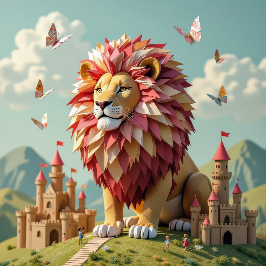 Origami Lion with Paper Flower Mane