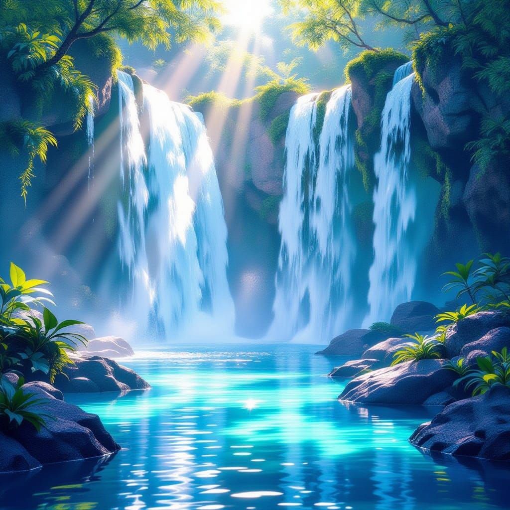 Ethereal Waterfalls in Minimalist Realism