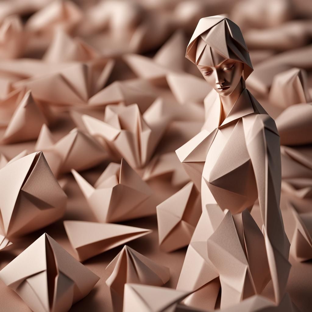 Origami Nude: Papercraft Woman in Soft Focus