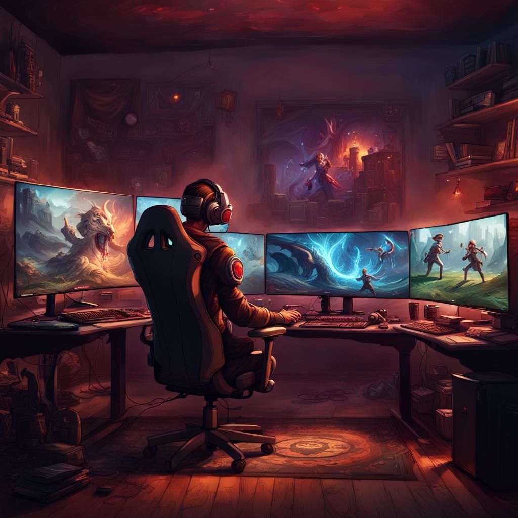 Immersive Gaming PC Setup Art