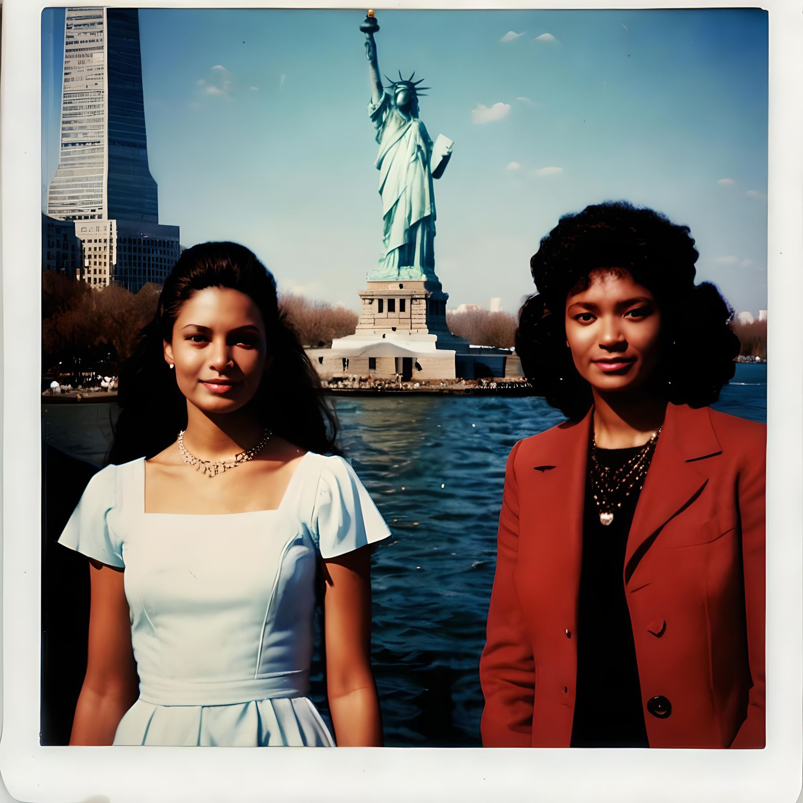 Capturing Friendship: Memories in New York City - A Retro Polaroid Snapshot
