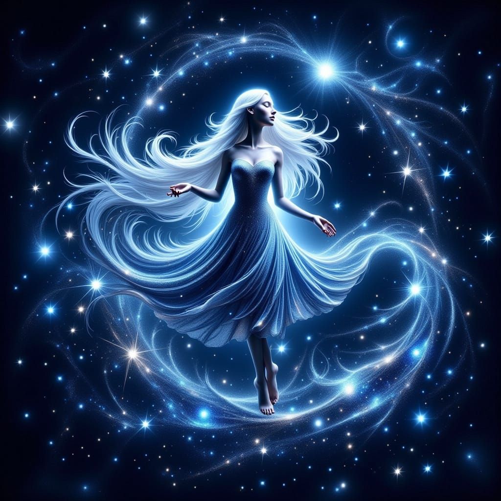 Ethereal Stardust Being in Midnight Blue Cosmos