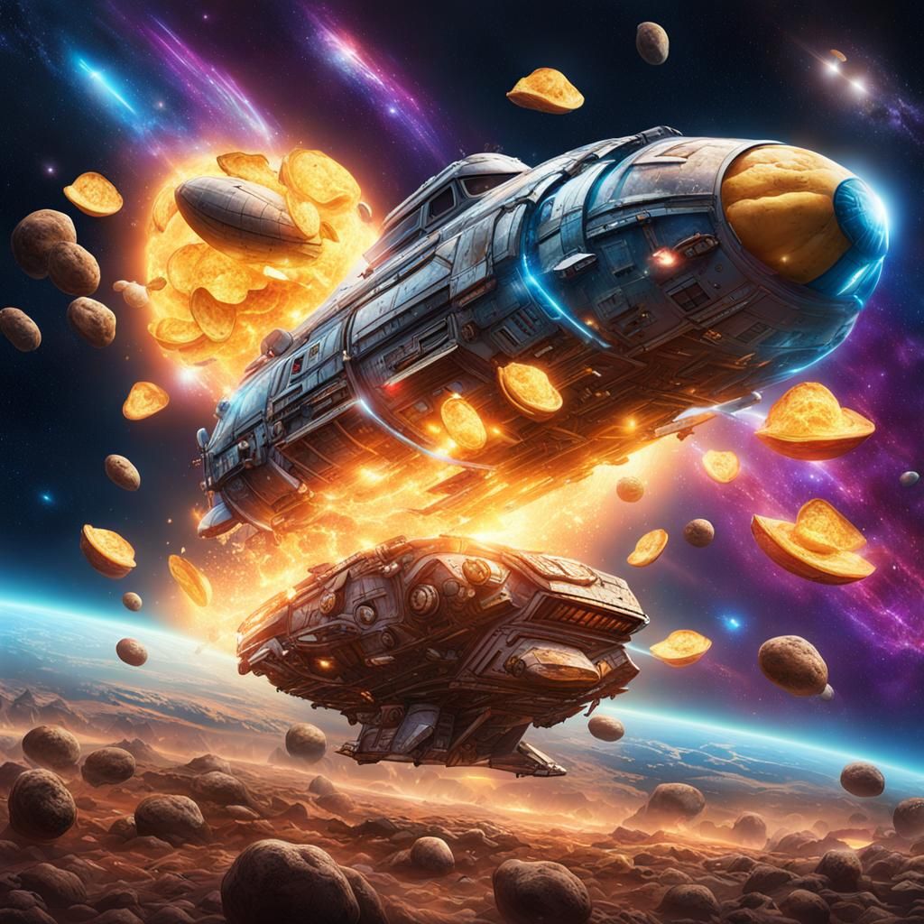 Potato Chip Spaceships Rocketing Through Galactic Space