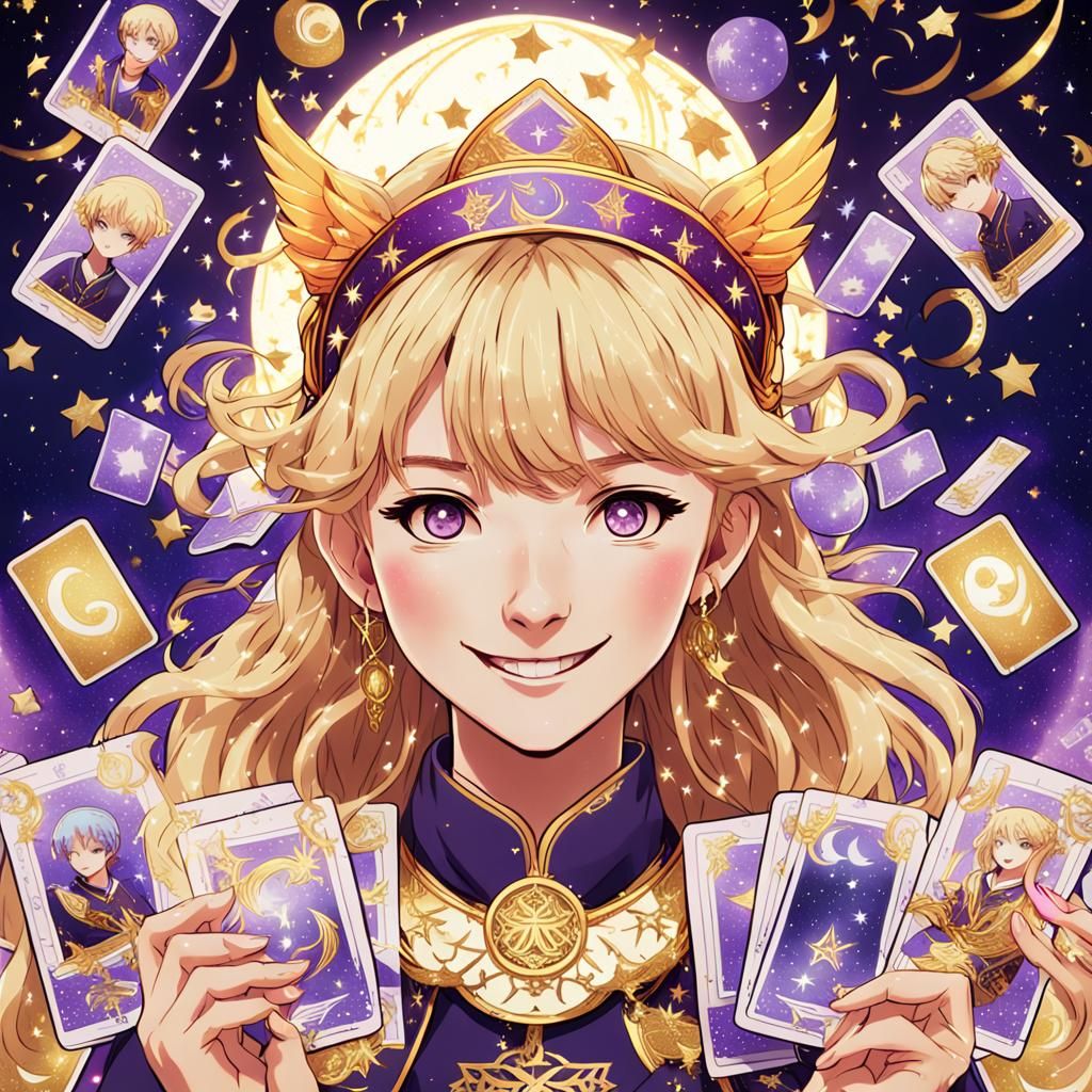 Anime Tarot Reader Celebration in Manga Style