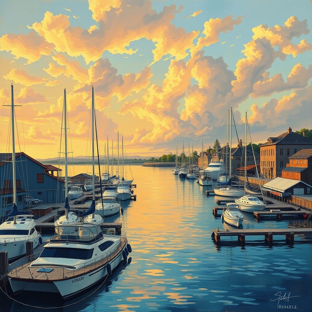 Harbor at Sunset, Impressionist Style