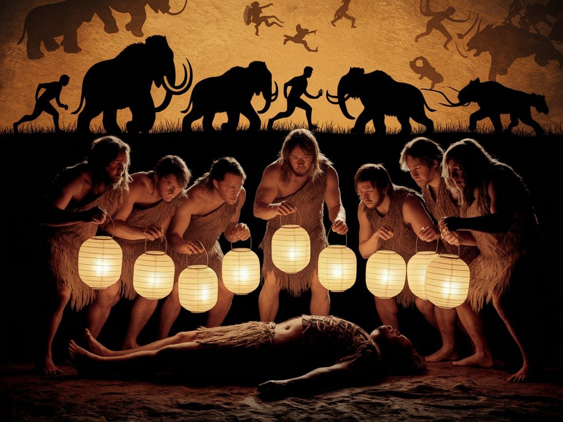 Prehistoric Tribe Mourns in a Glowing Cave