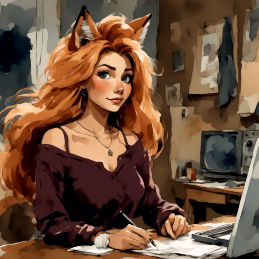 Fox-girl VIXEN, paying her bills.