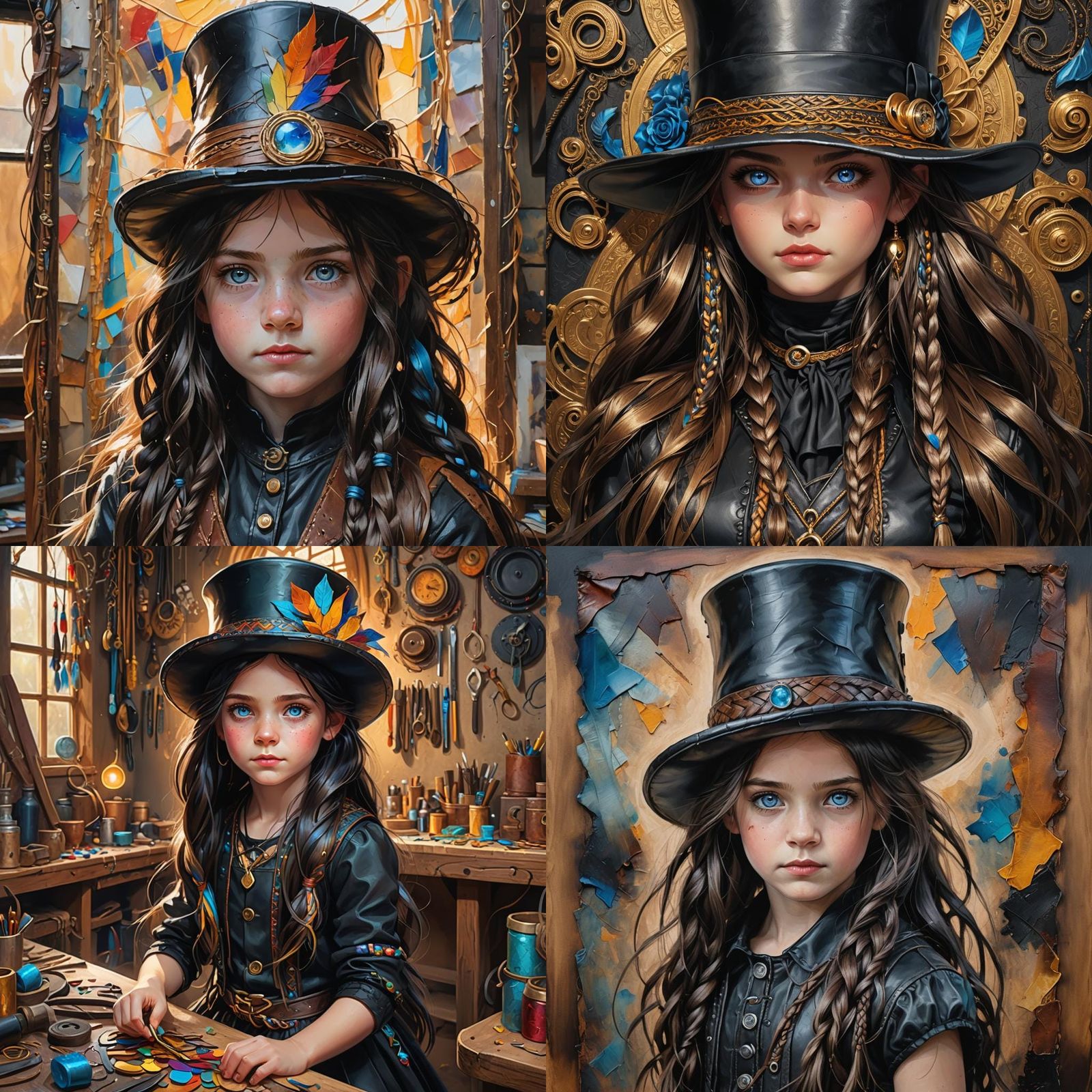 Girl Leather Crafter with Braided Hair, Fantasy Art