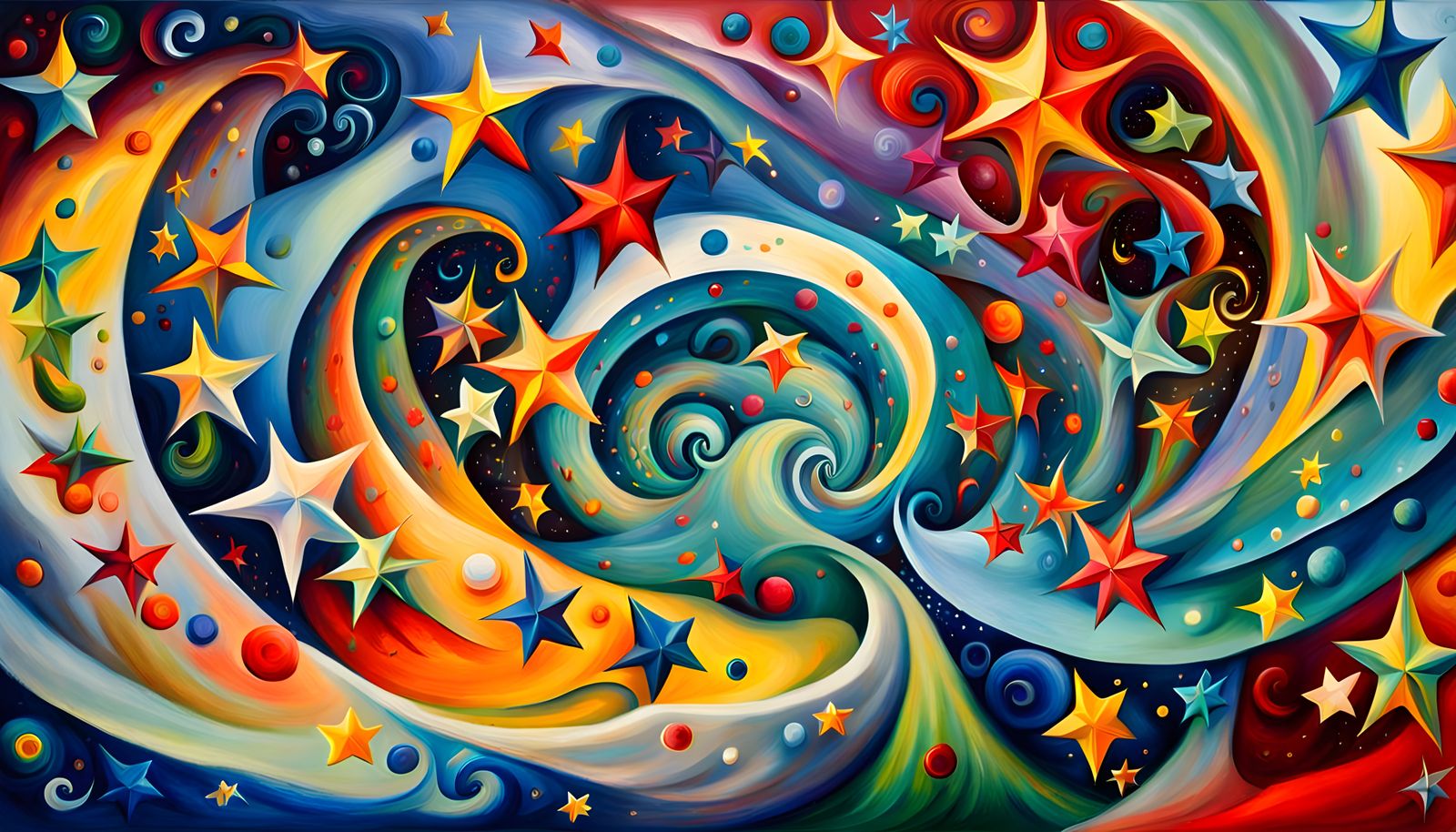 Whirling Cosmic Vortex in Iridescent Oil Painting Style