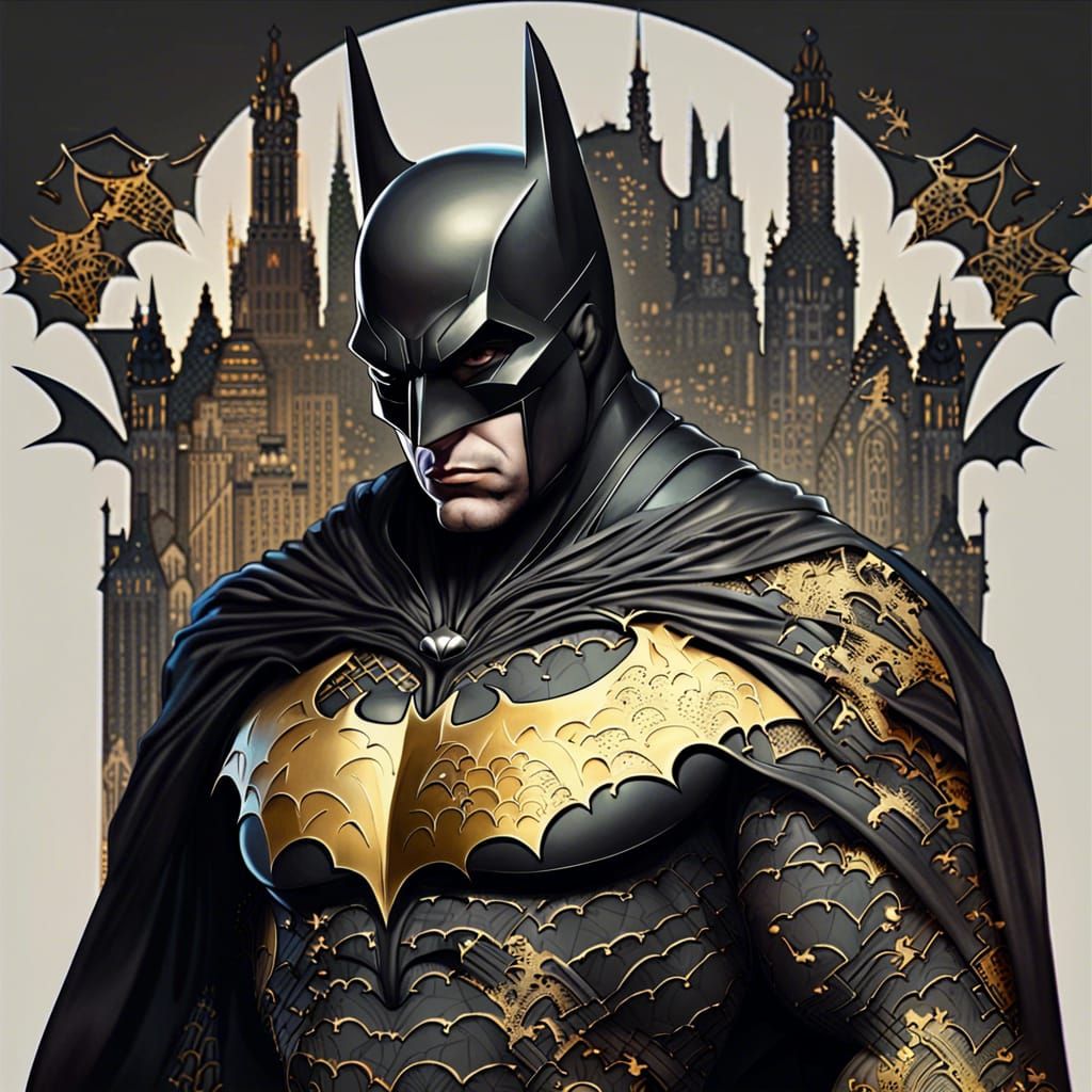 Batman Double Exposure Portrait with Bats and Gargoyles