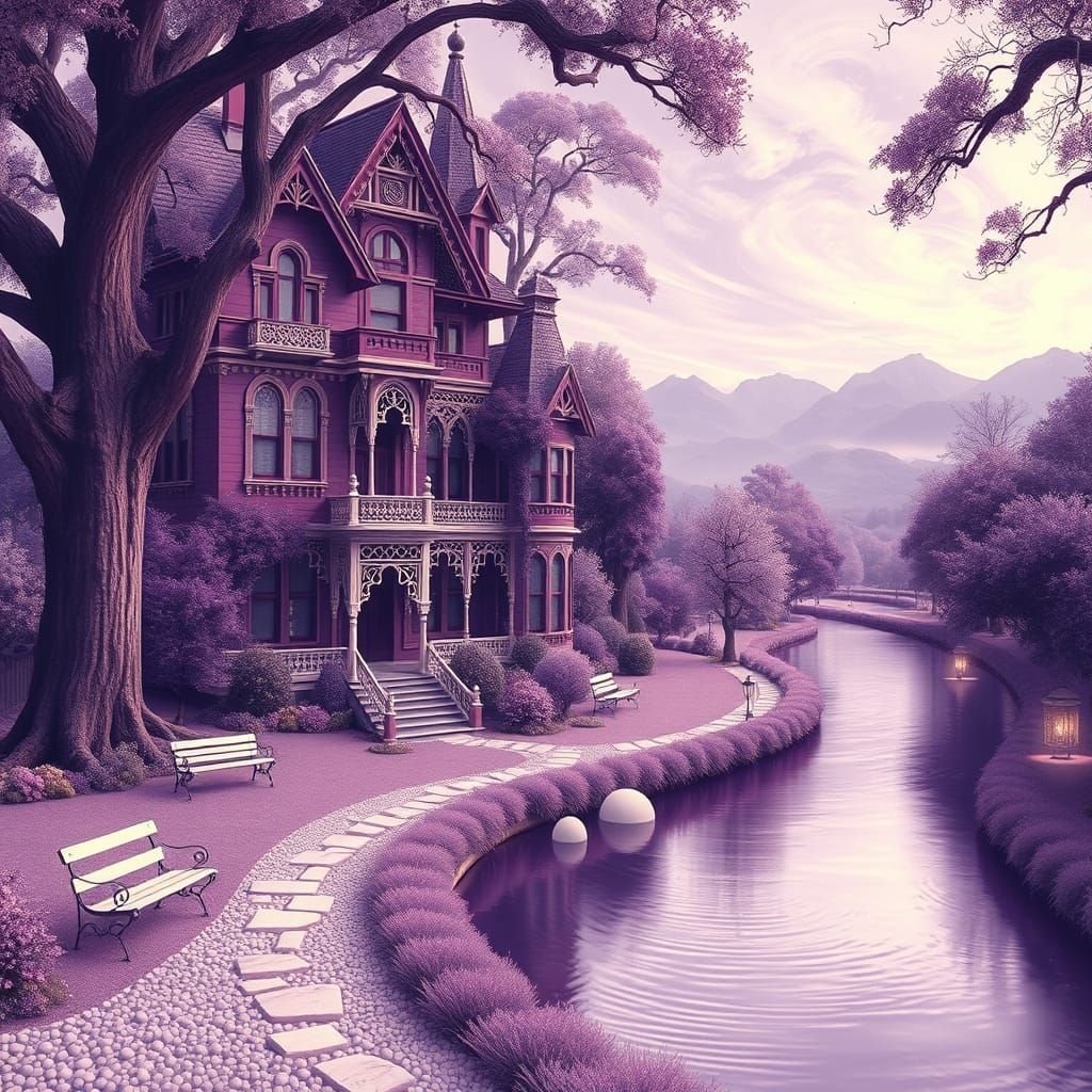 Ethereal Victorian Estate in a Lavender Dreamscape