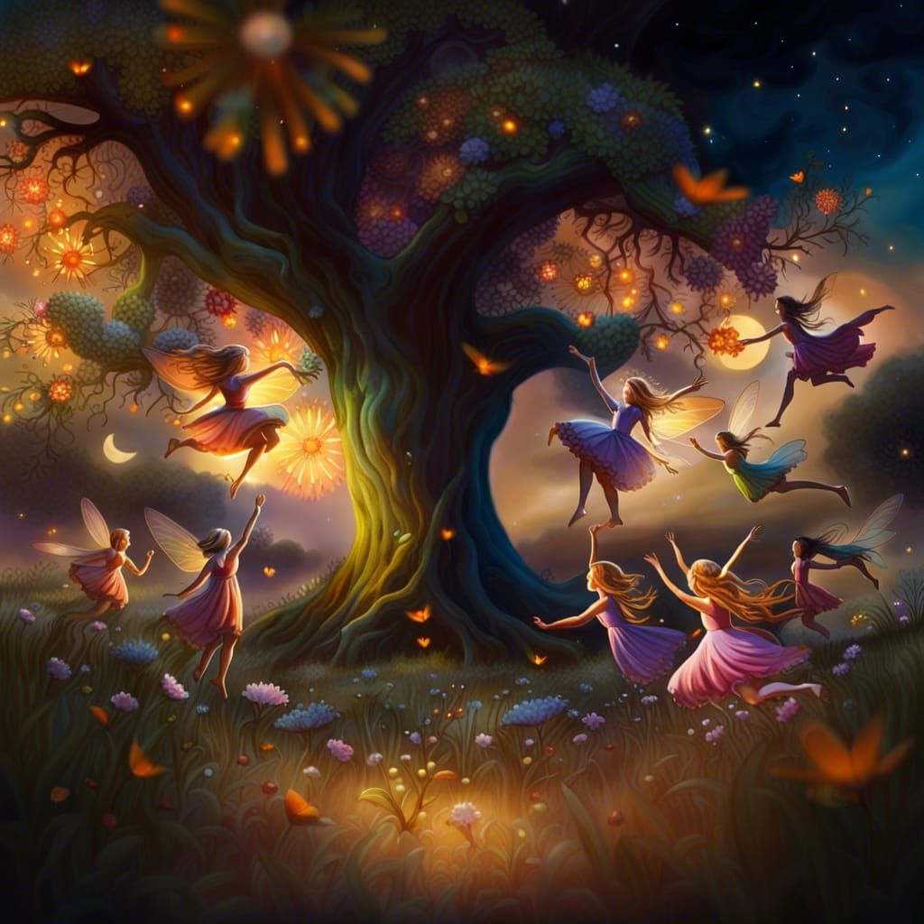 Fairies Dancing in a Moonlit Field