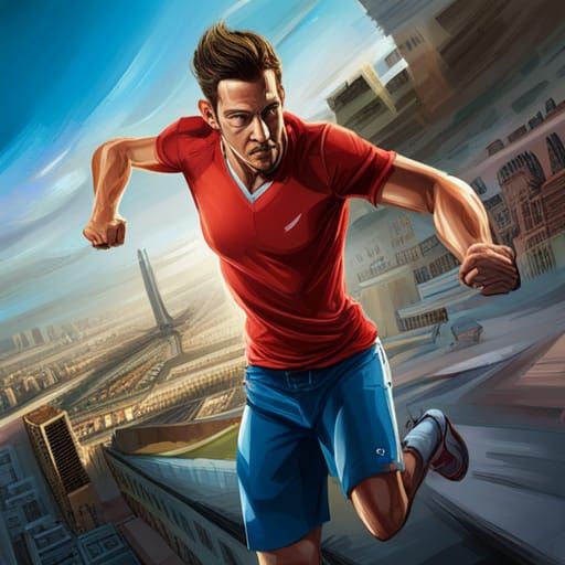 Athletic Man Carrying Air Conditioner in Splash Art Style