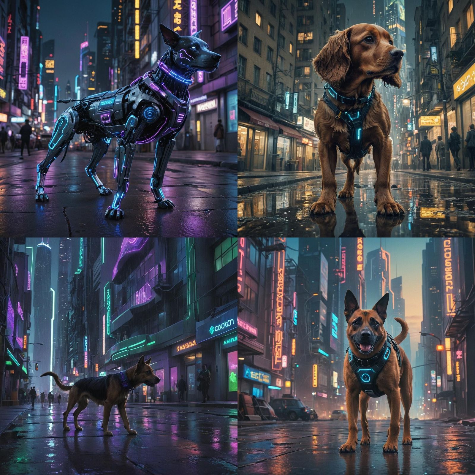 Cocker Spaniel Walks Through Futuristic Cityscape