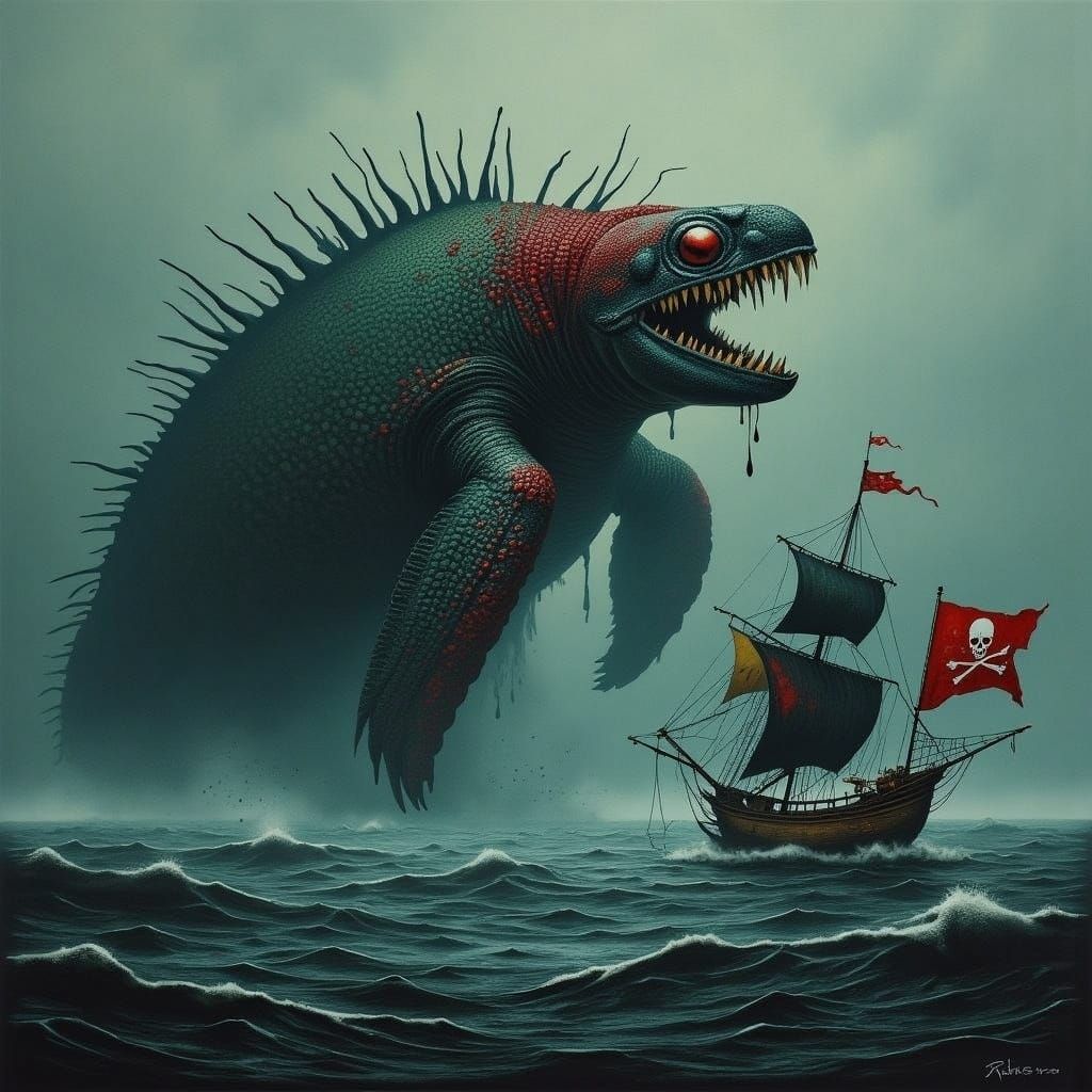 Colossal Evil Sea Turtle Attacks Pirate Ship
