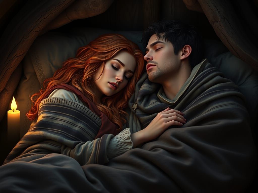 Fantastical Medieval Couple Under Starry Nighttime Skies