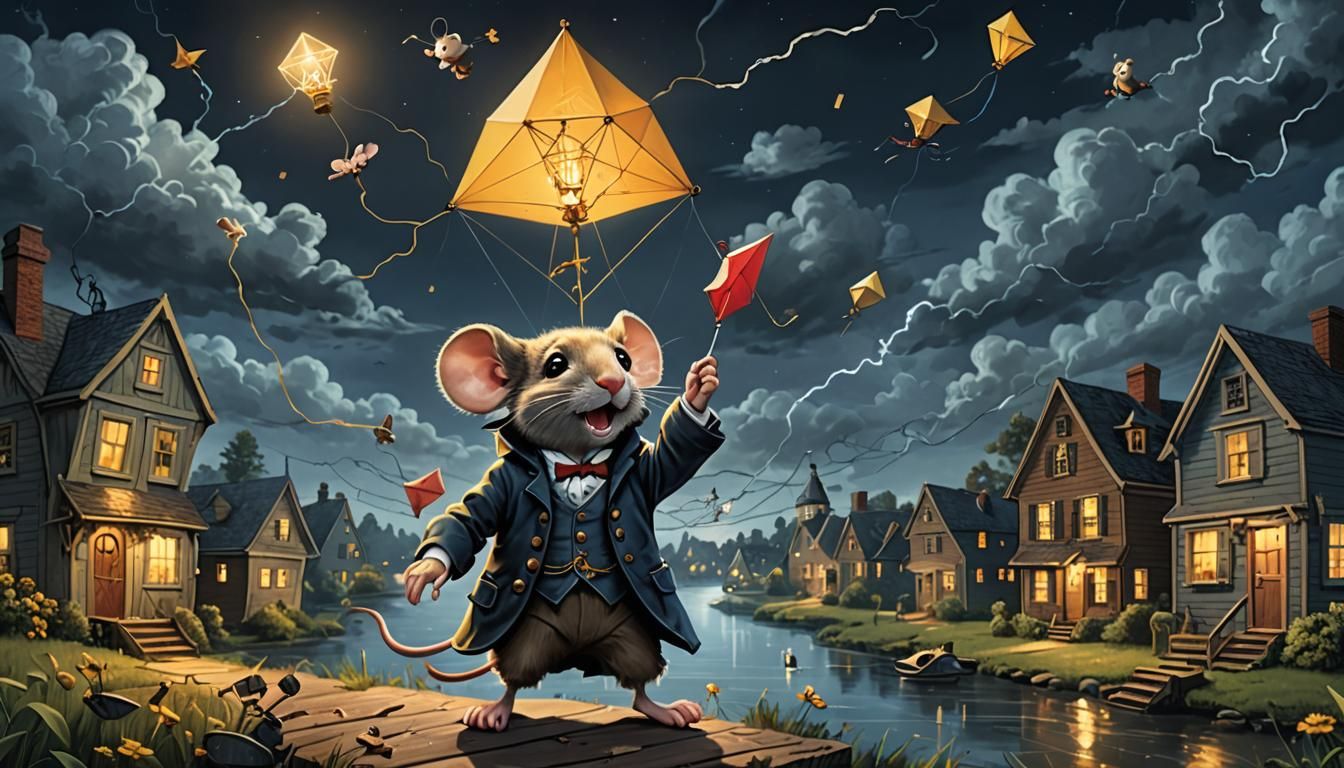 Mouse Benjamin Franklin's Electric Discovery as Graffiti Art