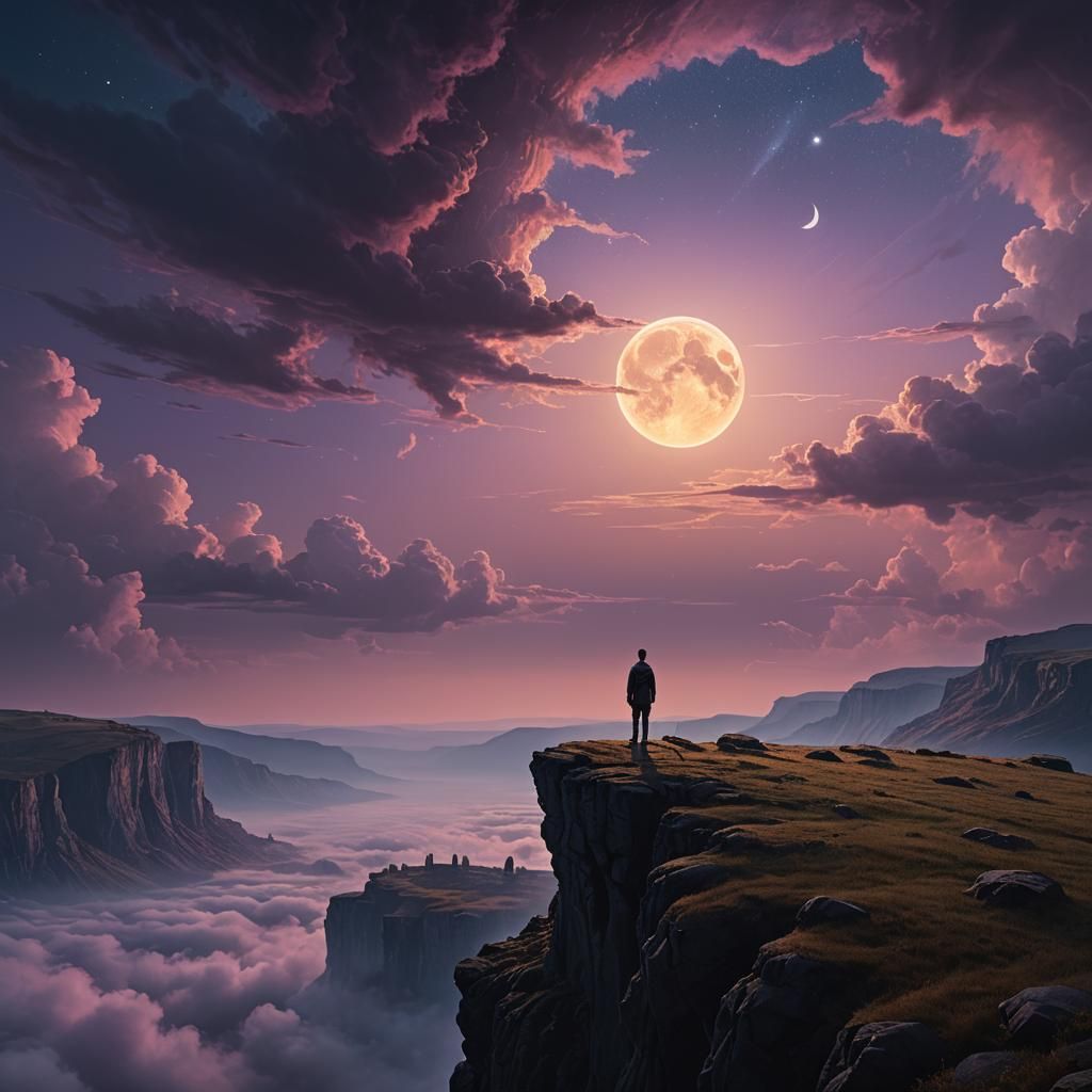 Mystical Silhouette: Man Gazing at Moonlit Sky