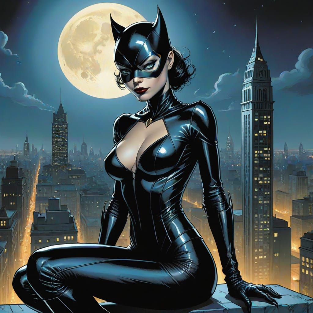 Catwoman in Midnight Gotham, in Comic Book Style