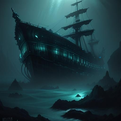 Kraken Tentacle Wraps Ship in Deep Sea Fantasy