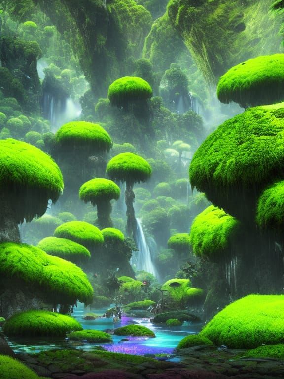 Pandora Planet Landscape with Bioluminescent Plants