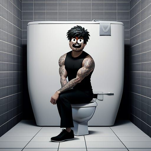 A Mysterious Figure on the Toilet, in a Futuristic Art Style